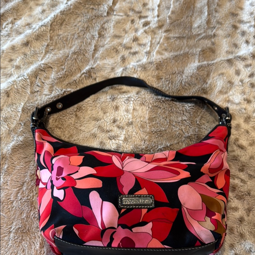 Isabella Fiore Black and Pink Floral Hobo Bag